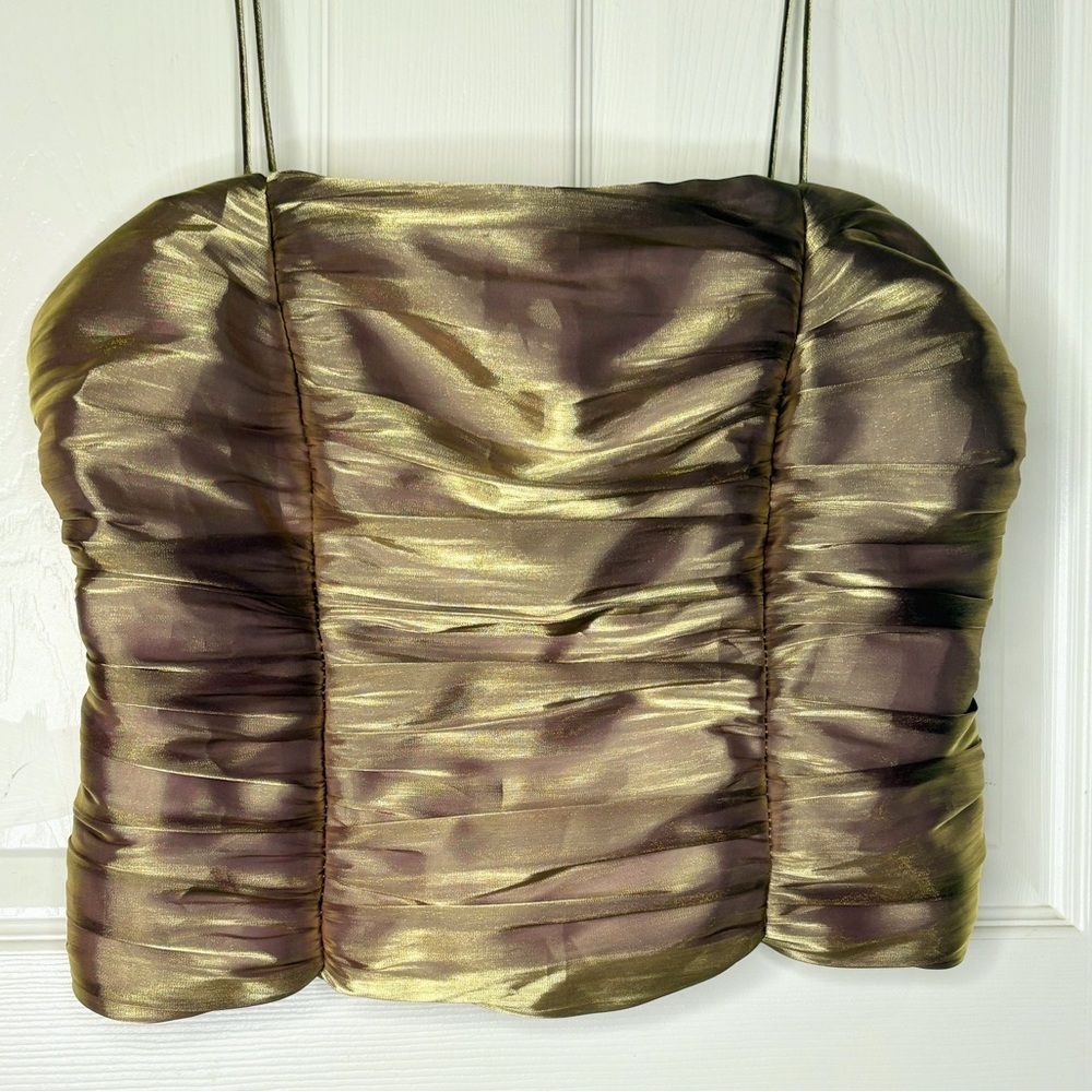 VTG Caliendo Elegant Gold Metallic Spaghetti Strap Strapless Camisole Top Shirt